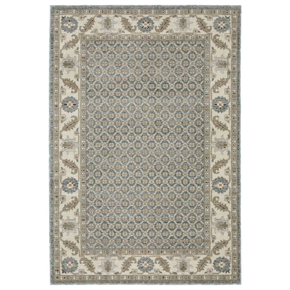 HomeRoots 3' Timeless Blue and Ivory Oriental Area Rug - Durable, Stain-Resistant Design for Home Elegance 7' X 10' 576270