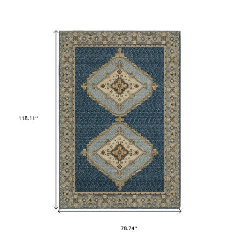 Homeroots 2' Blue Medallion Area Rug – Stain-resistant Power Loom Design For Stylish Spaces With Kids & Pets 7' X 10' Polypropylene 576271