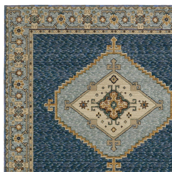 Homeroots 2' Blue Medallion Area Rug – Stain-resistant Power Loom Design For Stylish Spaces With Kids & Pets 7' X 10' Polypropylene 576271