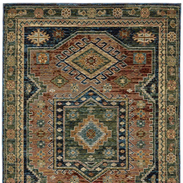 Homeroots 2' Stunning Blue Tribal Area Rug - Stain Resistant, Perfect For Kids And Pets, Adds Warmth To Any Space 7' X 10' Polypropylene 576273