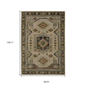 Homeroots 2' Stunning Blue Tribal Area Rug - Stain Resistant, Perfect For Kids And Pets, Adds Warmth To Any Space 7' X 10' Polypropylene 576274