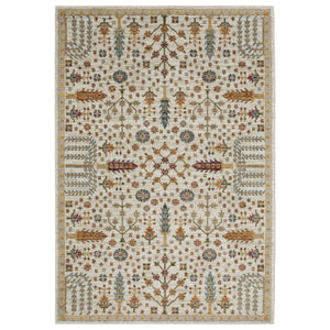 Homeroots 2' Inviting Ivory And Gold Oriental Area Rug - Stain Resistant, Stylish Design For Any Space 7' X 10' Polypropylene 576275