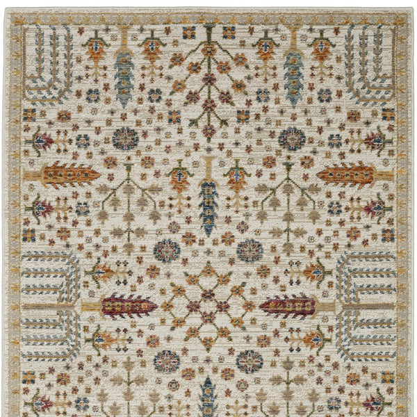 Homeroots 2' Inviting Ivory And Gold Oriental Area Rug - Stain Resistant, Stylish Design For Any Space 7' X 10' Polypropylene 576275