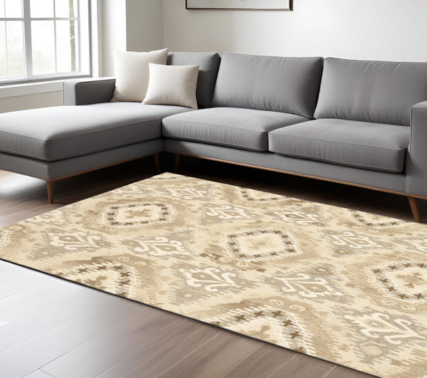 Homeroots 4' Abstract Beige And Ivory Hand-tufted Wool Area Rug - Stylish Design For Cozy Home Décor 10' X 13' Wool 576289