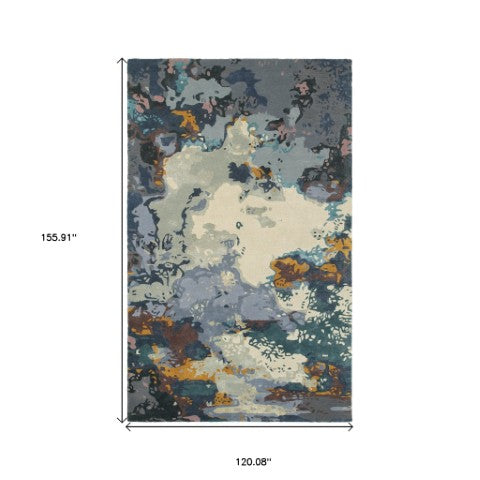 Homeroots 4' Abstract Blue Hand-tufted Area Rug - Elevate Your Living Space With Stylish Sophistication 10' X 13' Wool Blend 576291