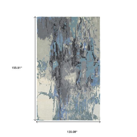 Homeroots 4' Inviting Blue Abstract Hand-tufted Area Rug For Stylish Living Spaces - Enhance Your Home Decor 10' X 13' Wool Blend 576294