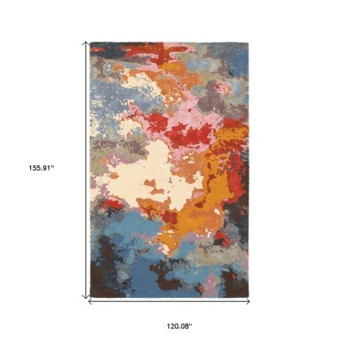 Homeroots 4' Hand Tufted Abstract Area Rug In Pink, Orange, And Blue – Elevate Your Space With Style! 10' X 13' Wool Blend 576296