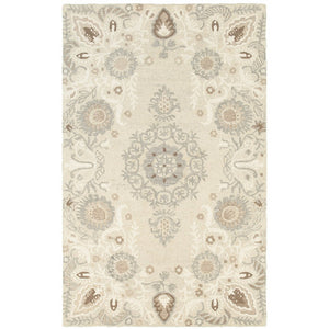 HomeRoots 4' Sand Wool Floral Hand-Tufted Area Rug – Timeless Elegance for Living Rooms and Bedrooms 10' X 13' 576297