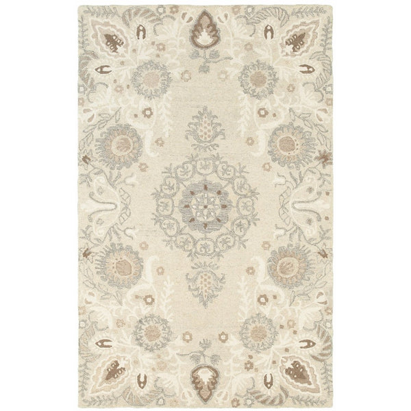 HomeRoots 4' Sand Wool Floral Hand-Tufted Area Rug – Timeless Elegance for Living Rooms and Bedrooms 10' X 13' 576297