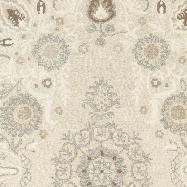Homeroots 4' Sand Wool Floral Hand Tufted Area Rug - Elevate Your Living Space With Elegant Design And Comfort 10' X 13' Wool 576297