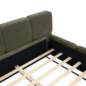 English Elm King Platform Bed Linen Upholstered Block Silhouette Solid Wood Frame Bedroom Anchor N757P385454D