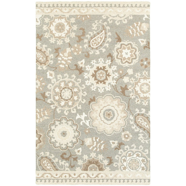 HomeRoots 4' Elegant Gray and Sand Floral Hand-Tufted Wool Area Rug for Timeless Home Décor and Comfort 10' X 13' 576300