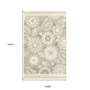Homeroots 4' Gray Floral Hand-tufted Wool Area Rug - Elegant Design To Elevate Your Living Space Decor 10' X 13' Wool 576300