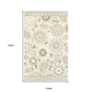 Homeroots 4' Ivory Floral Hand-tufted Area Rug - Elegant Wool Design For Cozy, Neutral Home Decor Solutions 10' X 13' Wool 576302