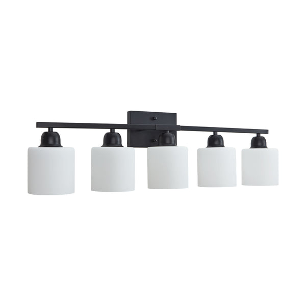 English Elm Black 5-Light Modern Vanity Light Fixture For Bathroom, Stylish Wall Sconces With Frosted Glass Shades W2312P374847