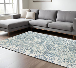 Homeroots 5' Geometric Blue Wool Hand-tufted Area Rug – Stylish Rectangular Design For Modern Home Decor 10' X 13' Wool 576312