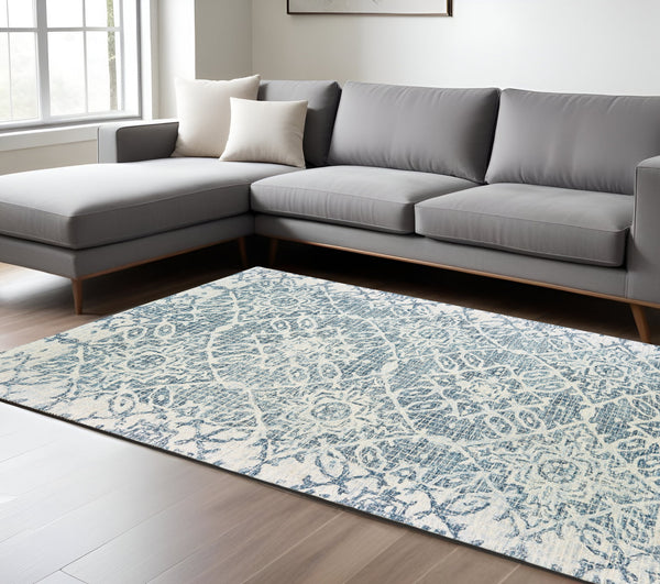 Homeroots 5' Geometric Blue Wool Hand-tufted Area Rug – Stylish Rectangular Design For Modern Home Decor 10' X 13' Wool 576312