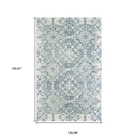 Homeroots 5' Geometric Blue Wool Hand-tufted Area Rug – Stylish Rectangular Design For Modern Home Decor 10' X 13' Wool 576312