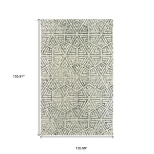 Homeroots 5' Elegant Gray And Ivory Geometric Hand-tufted Wool Area Rug For Stylish Home Décor Enhancement 10' X 13' Wool 576313