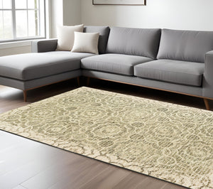 Homeroots 5' Green Wool Geometric Hand-tufted Area Rug - Elevate Your Space With Artful Style & Sophistication 10' X 13' Wool 576314