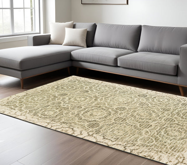 Homeroots 5' Green Wool Geometric Hand-tufted Area Rug - Elevate Your Space With Artful Style & Sophistication 10' X 13' Wool 576314