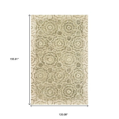 Homeroots 5' Green Wool Geometric Hand-tufted Area Rug - Elevate Your Space With Artful Style & Sophistication 10' X 13' Wool 576314