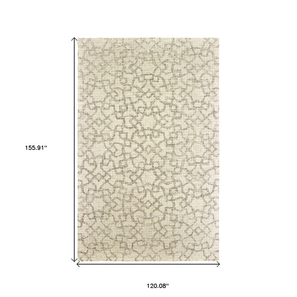 HomeRoots 5' Hand-Tufted Wool Area Rug in Tan and Ivory - Elegant Geometric Design for Any Living Space 10' X 13' 576316
