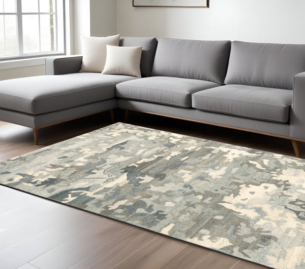 Homeroots 4' Elevate Your Home With A Soft Gray Wool Abstract Hand Tufted Area Rug For Timeless Style 10' X 13' Wool 576317