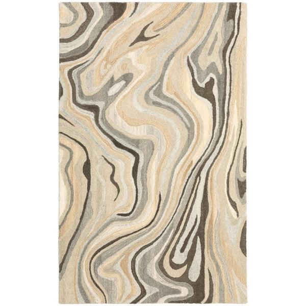 HomeRoots 4' Elegant Beige and Charcoal Abstract Hand-Tufted Wool Area Rug for Modern Home Décor Comfort 10' X 13' 576318