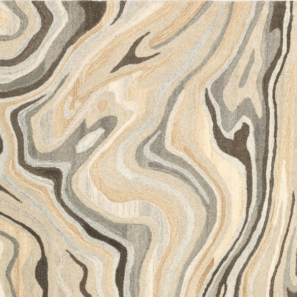 Homeroots 4' Abstract Hand-tufted Beige And Charcoal Wool Area Rug - Artful Design For Elegant Home Décor 10' X 13' Wool 576318