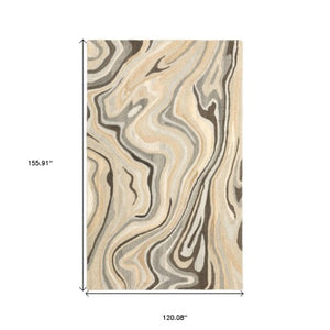 Homeroots 4' Abstract Hand-tufted Beige And Charcoal Wool Area Rug - Artful Design For Elegant Home Décor 10' X 13' Wool 576318