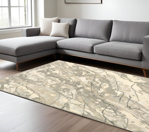 Homeroots 4' Beige Abstract Hand-tufted Wool Area Rug - Elevate Your Living Space With Style And Warmth 10' X 13' Wool 576319