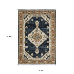 Homeroots 2' Blue Medallion Power Loom Area Rug - Stain Resistant, Soft Texture Perfect For Homes With Kids & Pets 10' X 13' Polypropylene 576322