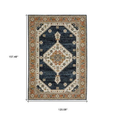 Homeroots 2' Blue Medallion Power Loom Area Rug - Stain Resistant, Soft Texture Perfect For Homes With Kids & Pets 10' X 13' Polypropylene 576322