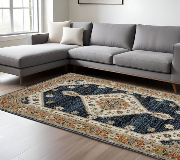 Homeroots 2' Blue Medallion Power Loom Area Rug - Stain Resistant, Soft Texture Perfect For Homes With Kids & Pets 10' X 13' Polypropylene 576322