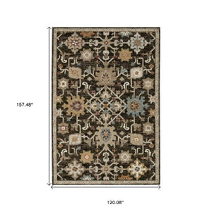 Homeroots 2' Elegant Brown Oriental Area Rug - Stain Resistant, Soft Texture, Perfect For Homes With Kids & Pets 10' X 13' Polypropylene 576323