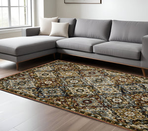 Homeroots 2' Charming Medallion Area Rug In Red, Yellow & Ivory - Stain Resistant For Homes With Kids & Pets 10' X 13' Polypropylene 576324