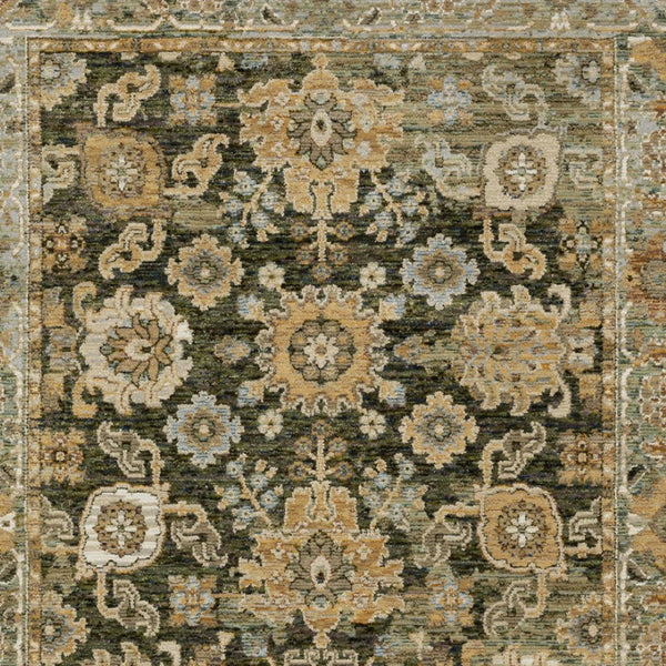 Homeroots 2' Enchanting Green Oriental Area Rug - Stain Resistant, Perfect For Homes With Kids And Pets! 10' X 13' Polypropylene 576325