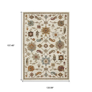 Homeroots 2' Ivory Oriental Area Rug - Stylish Power Loom Design, Stain Resistant, Perfect For Any Decor 10' X 13' Polypropylene 576326