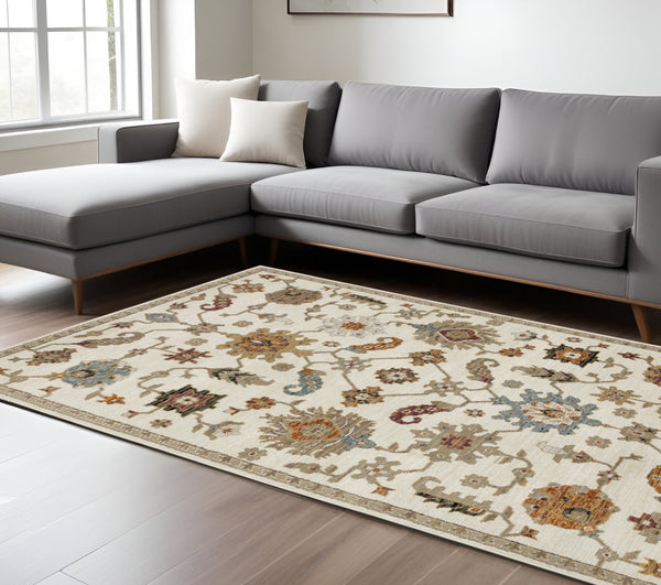 Homeroots 2' Ivory Oriental Area Rug - Stylish Power Loom Design, Stain Resistant, Perfect For Any Decor 10' X 13' Polypropylene 576326