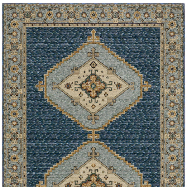 Homeroots 2' Blue Medallion Area Rug – Stain-resistant Power Loom Design For Stylish Spaces With Kids & Pets 10' X 13' Polypropylene 576328