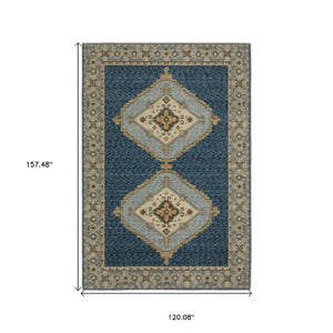 Homeroots 2' Blue Medallion Area Rug – Stain-resistant Power Loom Design For Stylish Spaces With Kids & Pets 10' X 13' Polypropylene 576328