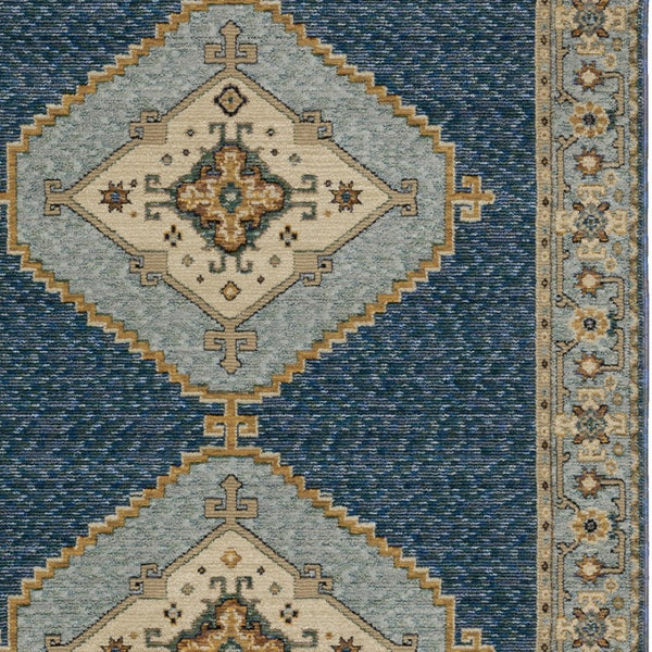 Homeroots 2' Blue Medallion Area Rug – Stain-resistant Power Loom Design For Stylish Spaces With Kids & Pets 10' X 13' Polypropylene 576328