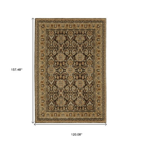 Homeroots 2' Brown Oriental Area Rug - Elegant Design, Stain Resistant, Perfect For Homes With Kids And Pets 10' X 13' Polypropylene 576329