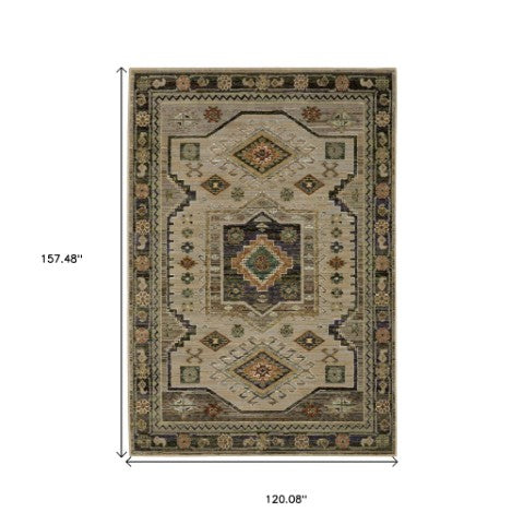 Homeroots 2' Stunning Blue Tribal Area Rug - Stain Resistant, Perfect For Kids And Pets, Adds Warmth To Any Space 10' X 13' Polypropylene 576331