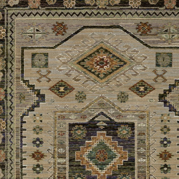 Homeroots 2' Stunning Blue Tribal Area Rug - Stain Resistant, Perfect For Kids And Pets, Adds Warmth To Any Space 10' X 13' Polypropylene 576331