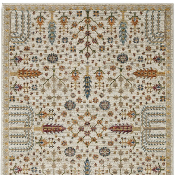 Homeroots 2' Inviting Ivory And Gold Oriental Area Rug - Stain Resistant, Stylish Design For Any Space 10' X 13' Polypropylene 576332