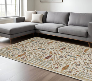 Homeroots 2' Inviting Ivory And Gold Oriental Area Rug - Stain Resistant, Stylish Design For Any Space 10' X 13' Polypropylene 576332