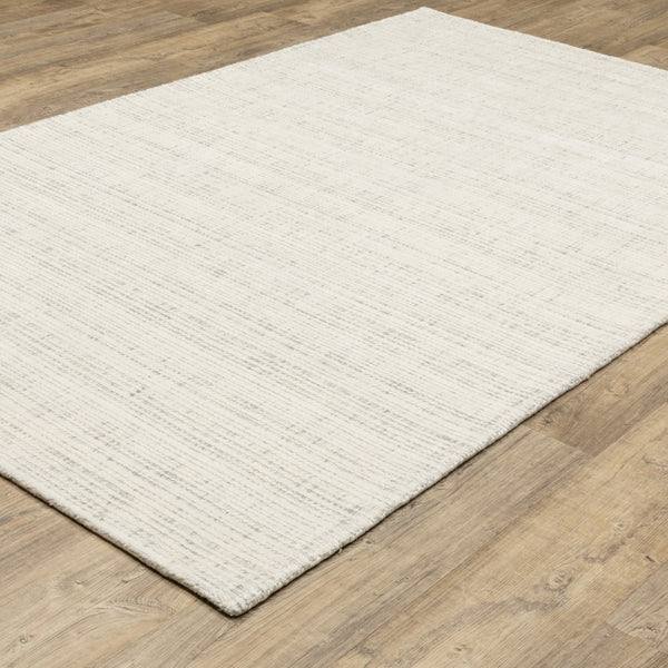 Homeroots 5' Ivory Striped Hand-tufted Area Rug - Add Elegant Texture And Style To Enhance Your Home Decor 10' X 13' Wool Blend 576348
