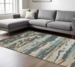 HomeRoots 5' Abstract Gray and Blue Hand-Tufted Wool Area Rug - Soft, Durable, and Perfect for Any Room Decor 10' X 13' 576349